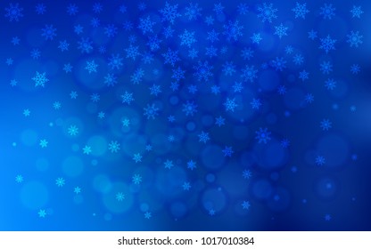 Light BLUE vector cover with beautiful snowflakes. Blurred decorative design in xmas style with snow. The pattern can be used for new year ad, booklets.