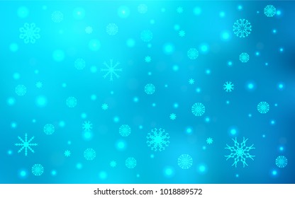Light BLUE vector cover with beautiful snowflakes. Decorative shining illustration with snow on abstract template. New year design for your ad, poster, banner.