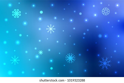 Light BLUE vector cover with beautiful snowflakes. Blurred decorative design in xmas style with snow. The pattern can be used for new year leaflets.