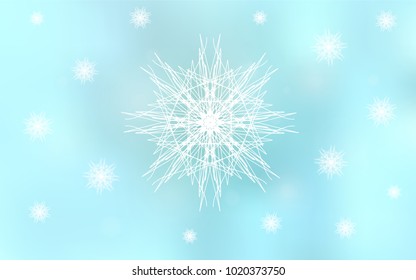 Light BLUE vector cover with beautiful snowflakes. Shining colored illustration with snow in christmas style. The pattern can be used for new year leaflets.