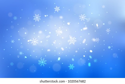Light BLUE vector cover with beautiful snowflakes. Snow on blurred abstract background with gradient. The pattern can be used for year new  websites.