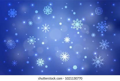 Light BLUE vector cover with beautiful snowflakes. Glitter abstract illustration with crystals of ice. New year design for your ad, poster, banner.
