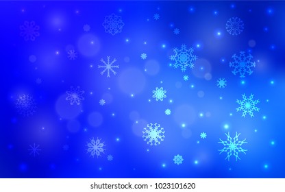 Light BLUE vector cover with beautiful snowflakes. Modern geometrical abstract illustration with crystals of ice. New year design for your ad, poster, banner.