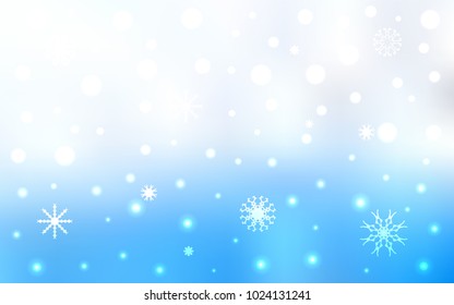 Light BLUE vector cover with beautiful snowflakes. Blurred decorative design in xmas style with snow. New year design for your ad, poster, banner.