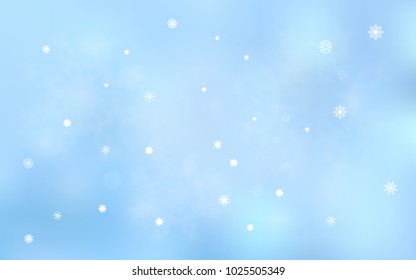 Light BLUE vector cover with beautiful snowflakes. Snow on blurred abstract background with gradient. The pattern can be used for new year leaflets.