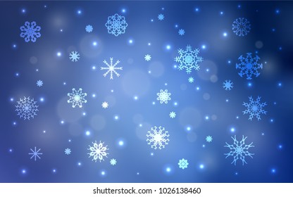 Light BLUE vector cover with beautiful snowflakes. Modern geometrical abstract illustration with crystals of ice. New year design for your ad, poster, banner.