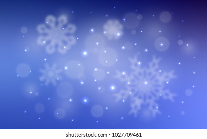 Light BLUE vector cover with beautiful snowflakes. Shining colored illustration with snow in christmas style. The pattern can be used for new year leaflets.