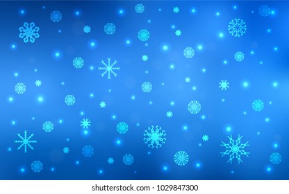 Light BLUE vector cover with beautiful snowflakes. Modern geometrical abstract illustration with crystals of ice. The template can be used as a new year background.
