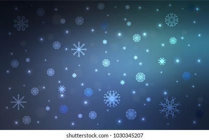 Light BLUE vector cover with beautiful snowflakes. Modern geometrical abstract illustration with crystals of ice. New year design for your ad, poster, banner.