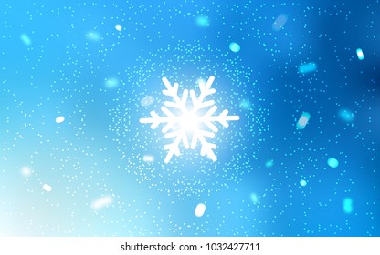 Light BLUE vector cover with beautiful snowflakes. Decorative shining illustration with snow on abstract template. New year design for your ad, poster, banner.