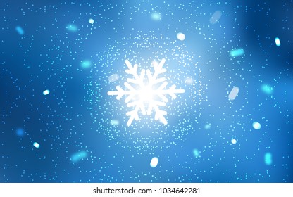 Light BLUE vector cover with beautiful snowflakes. Snow on blurred abstract background with gradient. The template can be used as a new year background.