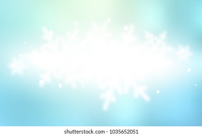 Light BLUE vector cover with beautiful snowflakes. Snow on blurred abstract background with gradient. The template can be used as a new year background.