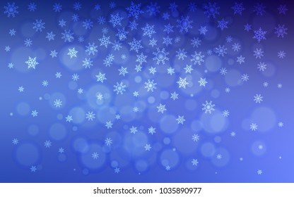 Light BLUE vector cover with beautiful snowflakes. Shining colored illustration with snow in christmas style. The template can be used as a new year background.