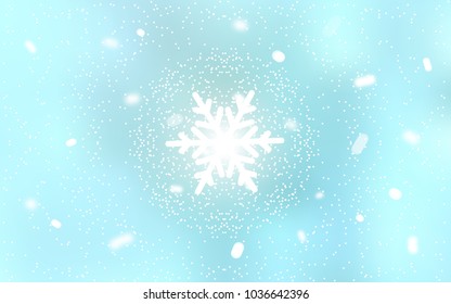 Light BLUE vector cover with beautiful snowflakes. Shining colored illustration with snow in christmas style. New year design for your ad, poster, banner.