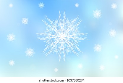 Light BLUE vector cover with beautiful snowflakes. Shining colored illustration with snow in christmas style. The pattern can be used for year new  websites.