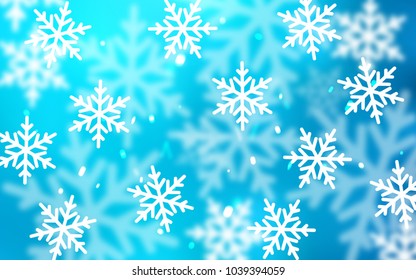 Light BLUE vector cover with beautiful snowflakes. Modern geometrical abstract illustration with crystals of ice. The template can be used as a new year background.