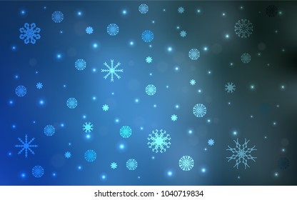 Light BLUE vector cover with beautiful snowflakes. Shining colored illustration with snow in christmas style. The pattern can be used for new year ad, booklets.