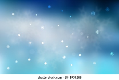 Light BLUE vector cover with beautiful snowflakes. Glitter abstract illustration with crystals of ice. The template can be used as a new year background.