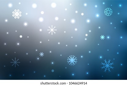 Light BLUE vector cover with beautiful snowflakes. Decorative shining illustration with snow on abstract template. The pattern can be used for new year ad, booklets.