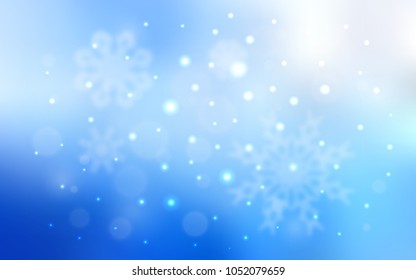 Light BLUE vector cover with beautiful snowflakes. Glitter abstract illustration with crystals of ice. New year design for your ad, poster, banner.
