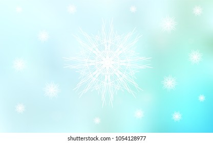 Light BLUE vector cover with beautiful snowflakes. Blurred decorative design in xmas style with snow. The pattern can be used for year new  websites.