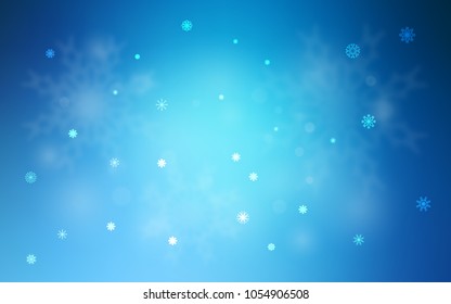 Light BLUE vector cover with beautiful snowflakes. Shining colored illustration with snow in christmas style. New year design for your ad, poster, banner.