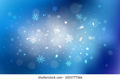 Light BLUE vector cover with beautiful snowflakes. Decorative shining illustration with snow on abstract template. The pattern can be used for year new  websites.