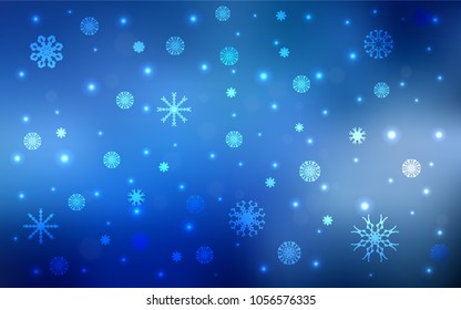 Light BLUE vector cover with beautiful snowflakes. Blurred decorative design in xmas style with snow. New year design for your business advert.