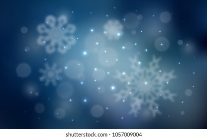 Light BLUE vector cover with beautiful snowflakes. Blurred decorative design in xmas style with snow. New year design for your business advert.