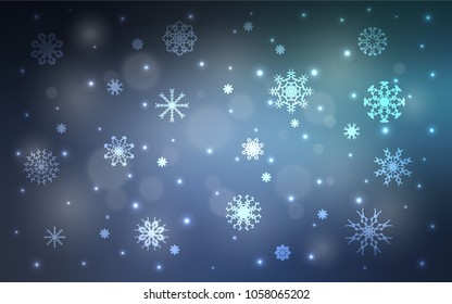 Light BLUE vector cover with beautiful snowflakes. Shining colored illustration with snow in christmas style. The template can be used as a new year background.