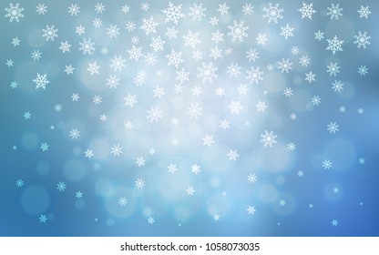 Light BLUE vector cover with beautiful snowflakes. Modern geometrical abstract illustration with crystals of ice. The template can be used as a new year background.