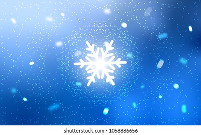 Light BLUE vector cover with beautiful snowflakes. Decorative shining illustration with snow on abstract template. The pattern can be used for year new  websites.