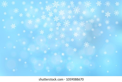 Light BLUE vector cover with beautiful snowflakes. Blurred decorative design in xmas style with snow. The pattern can be used for year new  websites.