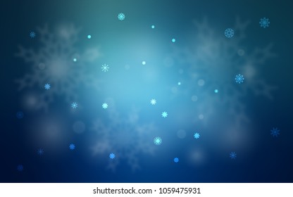 Light BLUE vector cover with beautiful snowflakes. Snow on blurred abstract background with gradient. The template can be used as a new year background.