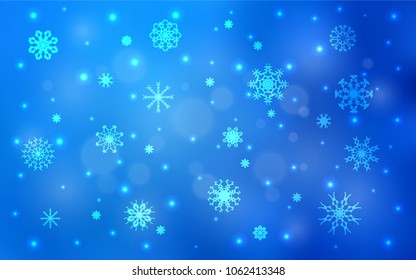 Light BLUE vector cover with beautiful snowflakes. Modern geometrical abstract illustration with crystals of ice. The pattern can be used for year new  websites.