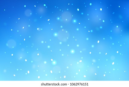 Light BLUE vector cover with beautiful snowflakes. Decorative shining illustration with snow on abstract template. The pattern can be used for year new  websites.
