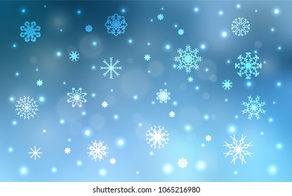 Light BLUE vector cover with beautiful snowflakes. Shining colored illustration with snow in christmas style. New year design for your ad, poster, banner.