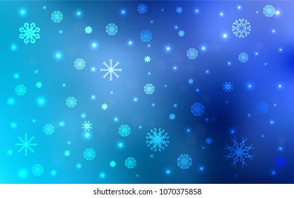 Light BLUE vector cover with beautiful snowflakes. Decorative shining illustration with snow on abstract template. The pattern can be used for new year ad, booklets.