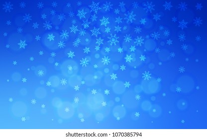 Light BLUE vector cover with beautiful snowflakes. Blurred decorative design in xmas style with snow. The pattern can be used for new year ad, booklets.