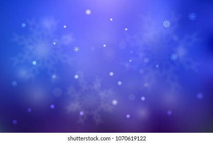 Light BLUE vector cover with beautiful snowflakes. Snow on blurred abstract background with gradient. New year design for your business advert.