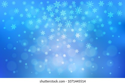 Light BLUE vector cover with beautiful snowflakes. Shining colored illustration with snow in christmas style. The pattern can be used for new year leaflets.