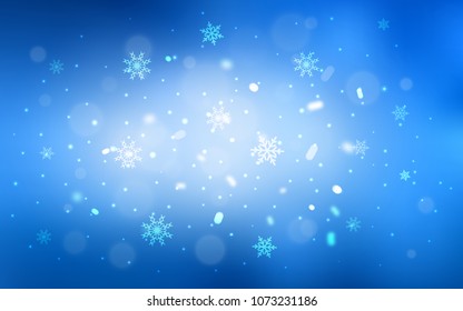 Light BLUE vector cover with beautiful snowflakes. Shining colored illustration with snow in christmas style. The template can be used as a new year background.