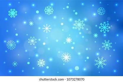 Light BLUE vector cover with beautiful snowflakes. Decorative shining illustration with snow on abstract template. New year design for your business advert.