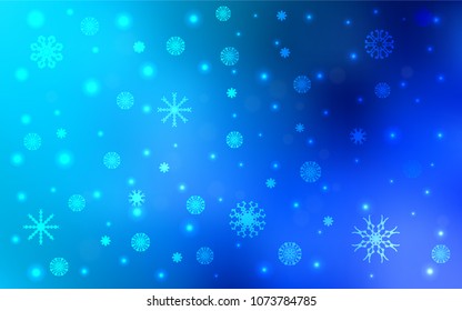 Light BLUE vector cover with beautiful snowflakes. Decorative shining illustration with snow on abstract template. The template can be used as a new year background.