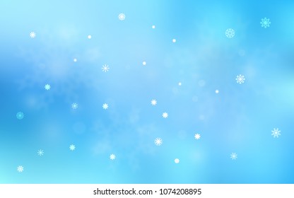 Light BLUE vector cover with beautiful snowflakes. Shining colored illustration with snow in christmas style. The template can be used as a new year background.