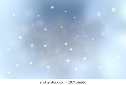 Light BLUE vector cover with beautiful snowflakes. Blurred decorative design in xmas style with snow. The pattern can be used for new year leaflets.