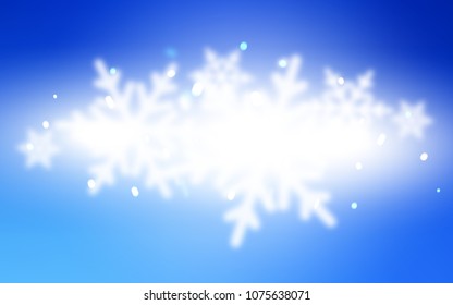 Light BLUE vector cover with beautiful snowflakes. Snow on blurred abstract background with gradient. The template can be used as a new year background.