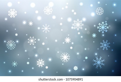 Light BLUE vector cover with beautiful snowflakes. Snow on blurred abstract background with gradient. New year design for your business advert.