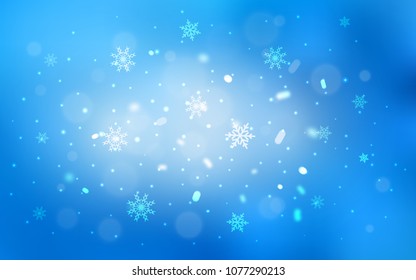 Light BLUE vector cover with beautiful snowflakes. Glitter abstract illustration with crystals of ice. New year design for your business advert.