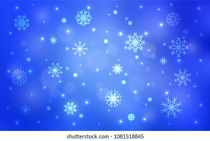 Light BLUE vector cover with beautiful snowflakes. Glitter abstract illustration with crystals of ice. The pattern can be used for new year leaflets.